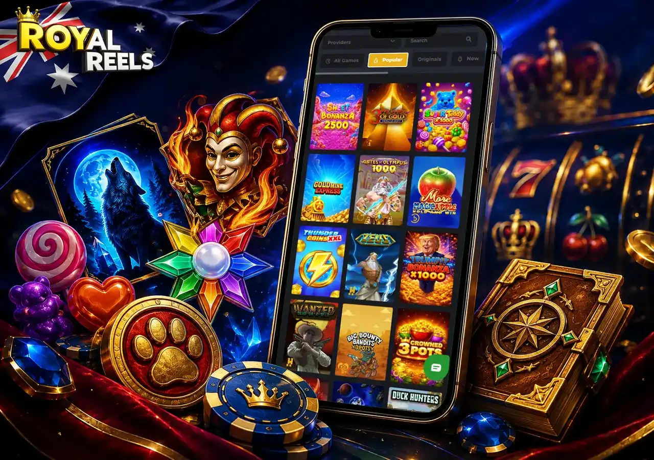 Popular Royal Reels games with bright symbols, reels and elegant royal casino decor