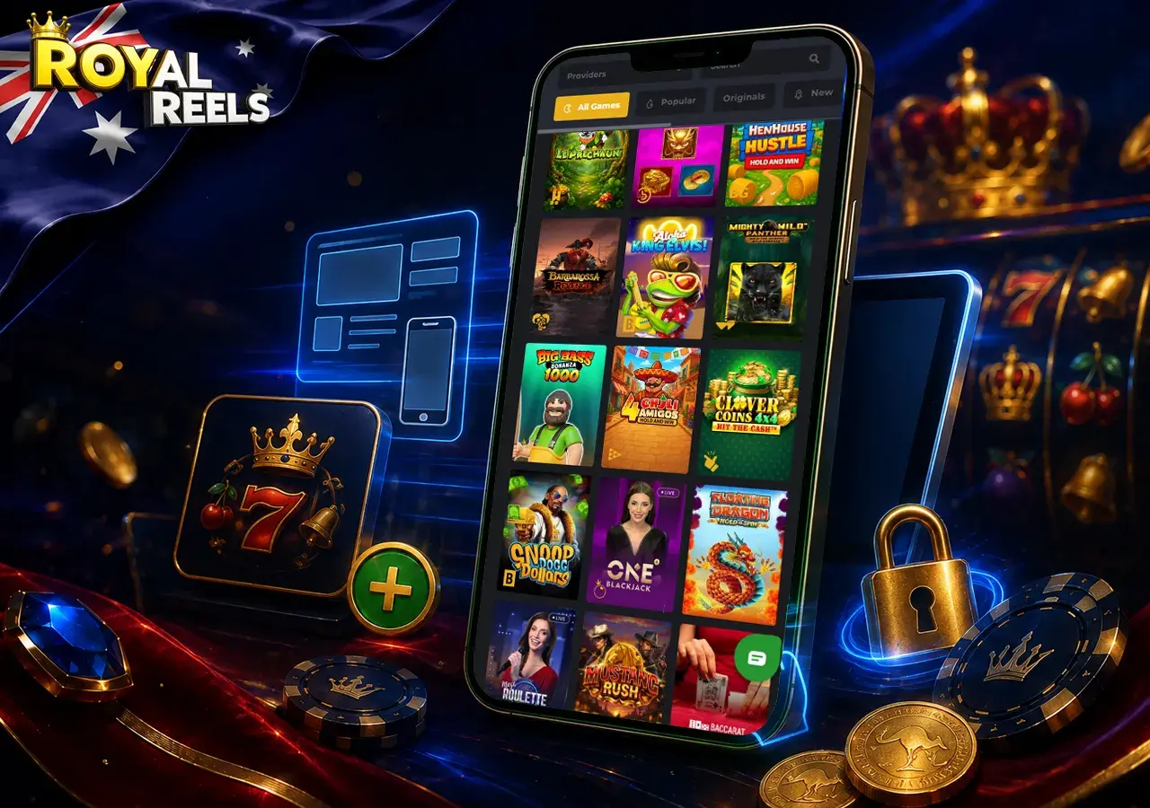 Mobile access concept with browser launch, responsive lobby and smooth casino navigation